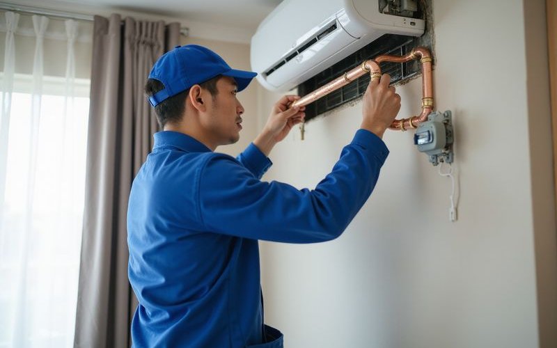 Technician removing AC unit