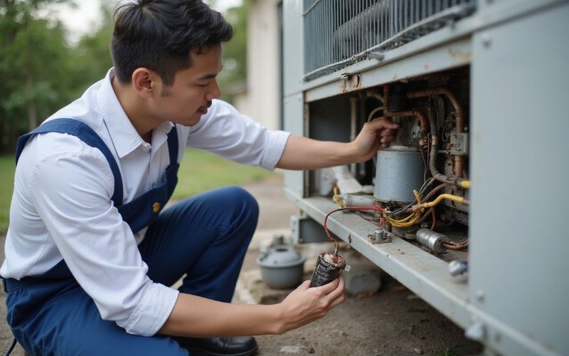 Technician repairing AC unit