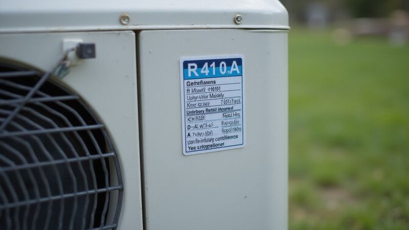 AC refrigerant label showing R410A