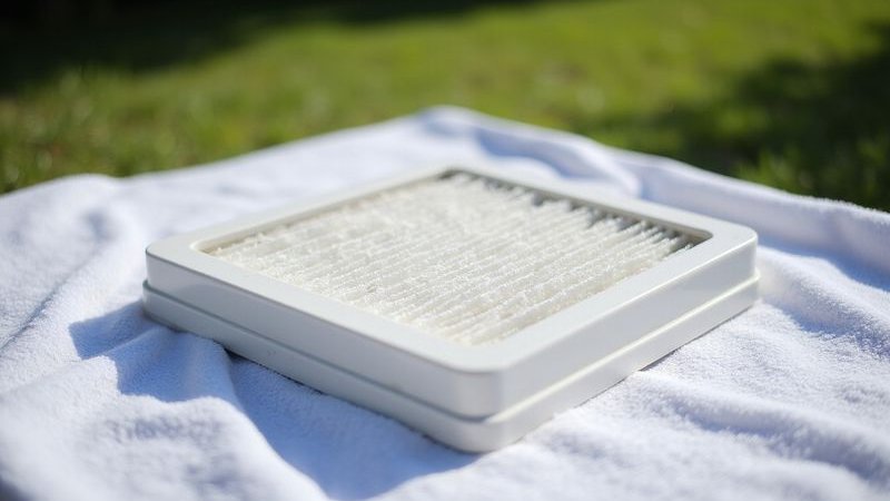 Clean AC filter drying on towel