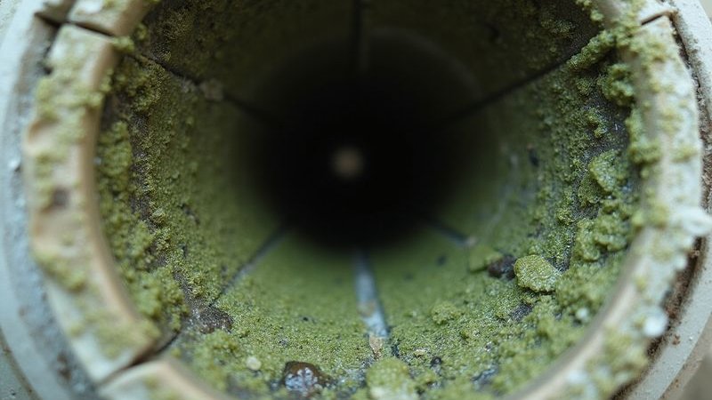 Clogged AC drain pipe with algae