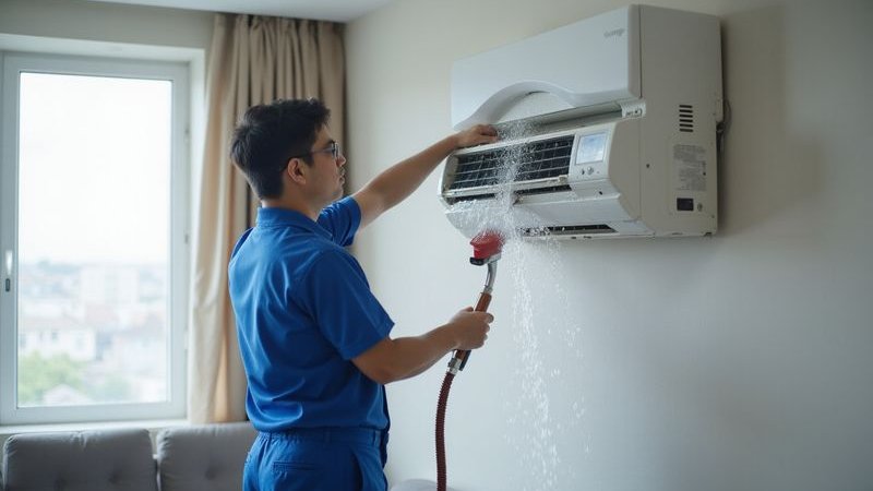 Technician performing professional AC service