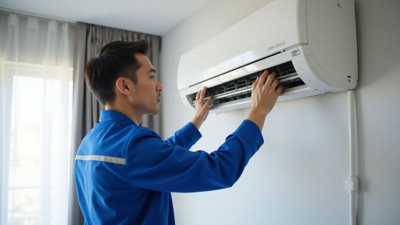 Technician performing standard AC cleaning